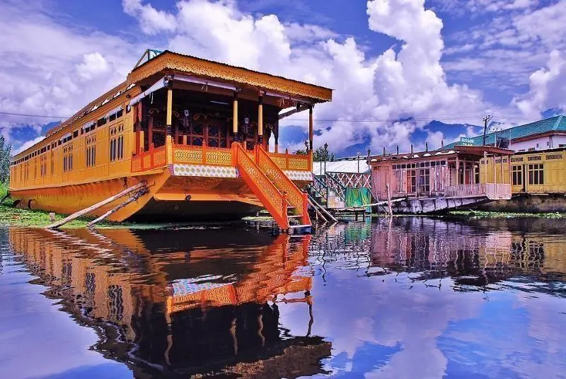 Houseboat reflected on Dal Lake, Srinagar