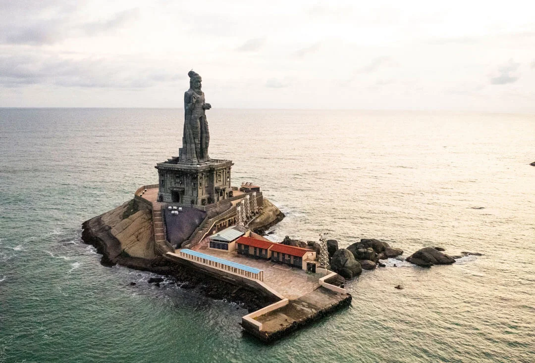 Vivekananda Rock Memorial and Thiruvalluvar Statue off Kanyakumari