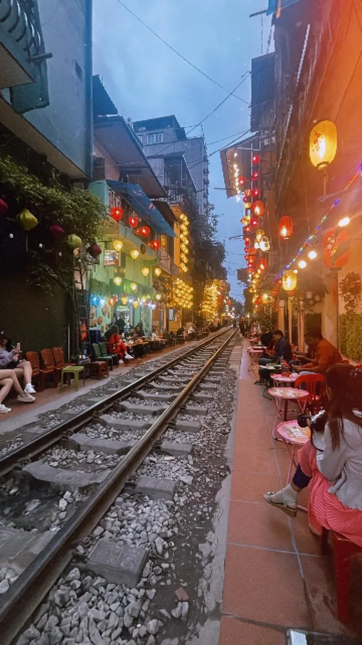 Hanoi Train Street lined with cafes